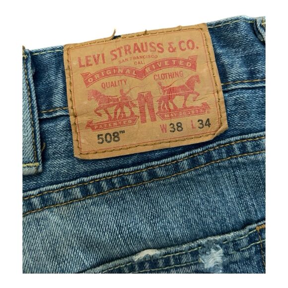 Levi’s 508 Men’s Jeans Distressed Tagged 38x34 Actual 40x34 Slim Taper 2014 - Picture 4 of 9
